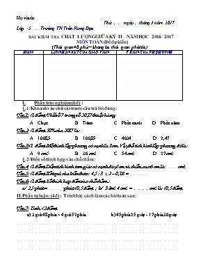 Đề kiểm tra chất lượng giữa học kì II Toán lớp 5 - Năm học 2016-2017 - Trường Tiểu học Na Ư